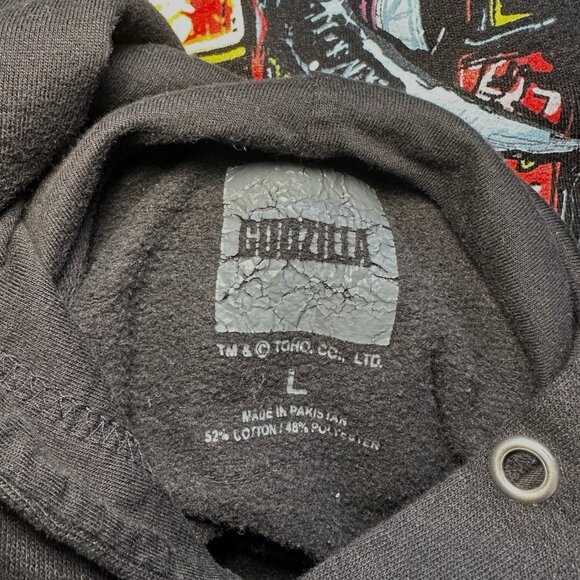 Official Toho Godzilla Hoodie Youth Large Black Neon City Kanji Back Print - Picture 9 of 11